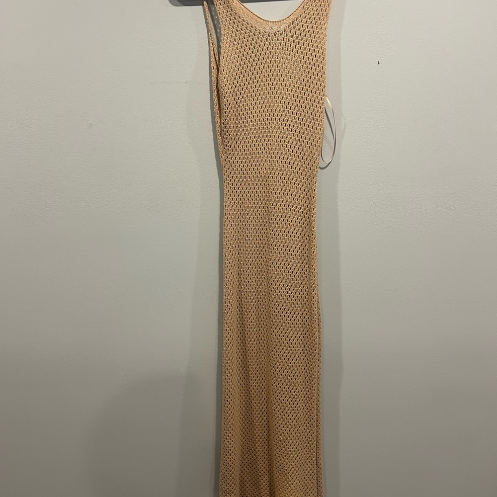 Le Lis Tan Crochet Maxi Dress